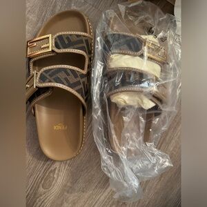 Fendi Jacquard Duel Buckle Slide Sandals